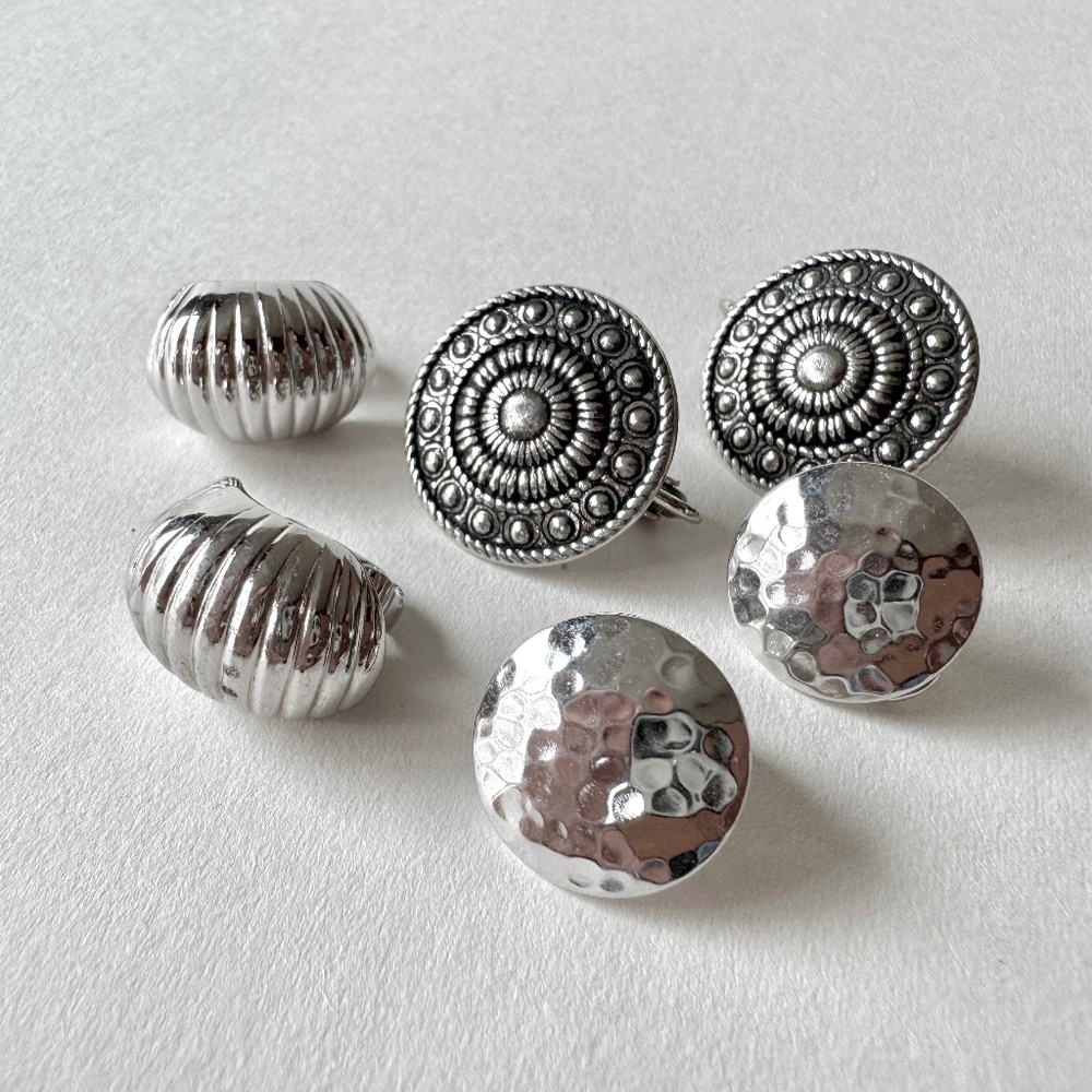 Silver Clip-on Earrings, 3 pairs